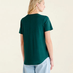 Camiseta de Manga Corta con Cuello Redondo Verde para Mujer, 100% Algodón Jersey, Corte Regular, Color Sólido Informal, para Primavera y Verano - Product Image 4