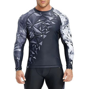 <b>Men's</b> Fitted <b>Compression</b> MMA Rash Guard Sublimation Printed Long Sleeve Quick Dry Spandex Polyester Mixed Martial Arts Wear - Product Image 1