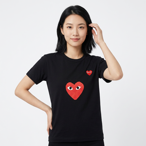 T-Shirt Nera da Uomo a Maniche Corte <span class=keywords><strong>con</strong></span> Stampa <span class=keywords><strong>Cuore</strong></span> <span class=keywords><strong>Rosso</strong></span>, Vestibilità Regolare Casual, Collo Tondo in Jersey di Cotone - Product Image 6