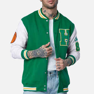 Blouson universitaire vert pour homme avec logo H brodé et motifs de patchs, style preppy, collection automne, haute qualité 2026 - Product Image 1