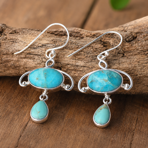 Natural Blue Turquoise <b>Dangle</b> <b>Earrings</b> 925 Sterling <b>Silver</b> Handmade Boho Statement Drop <b>Earrings</b> Rose Gold & Yellow Gold Plated - Product Image 1