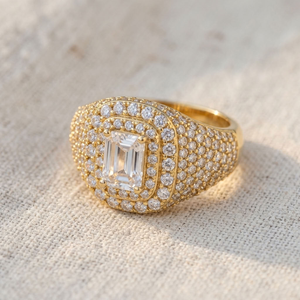 Bague Hiphop en Or 18 carats avec Diamant, Style Halo, Pierre Centrale Taille Coussin, pour Mariage, Anniversaire, Bijou Tendance - Product Image 4