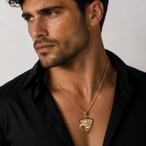 Pendentif Tête de Panthère en Or Rose 18 carats et Diamants Noirs pour Homme – Bijou de Luxe Poli Miroir pour Fête, Mariage, Cadeau – Design Exclusif - Product Image 1