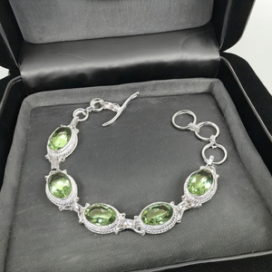 Pulsera de plata 925 con piedras preciosas de amatista verde hecha a mano, joyería de amatista verde Natural, tamaño ajustable, regalo elegante para mujer - Product Image 3