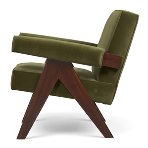 Fauteuil en velours vert olive de style Mid-Century Modern, avec pieds en bois massif en forme de V, écologique, pour chambre à coucher, appartement, design rétro de luxe, accent design. - Product Image 3