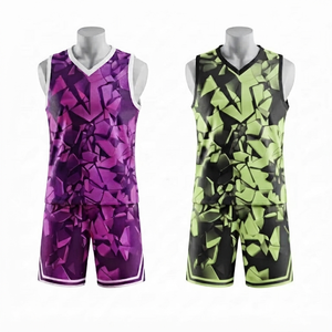 DROGEN EXPORTS Ensemble de maillot de basket sans manches à col en V pour homme, sublimé, avec logo personnalisé, vêtements de sport, tissu en maille respirant - Product Image 1
