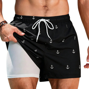 Short de bain décontracté pour homme à imprimé ancre, séchage rapide, respirant, taille élastique avec cordon de serrage, pour la plage, les sports nautiques estivaux et le quotidien, avec poche latérale - Product Image 3