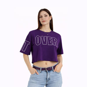 T-shirt court personnalisé pour femme, violet, à manches courtes, style streetwear décontracté - Product Image 1