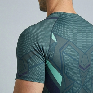 Men's Geometric Pattern Short Sleeve Compression Shirt Quick Dry Sporty Fit O-Neck Athletic Performance Top - Product Image 4