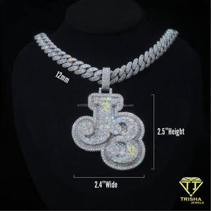Custom 925 Silver GIA Certified Moissanite <b>Iced</b> <b>Out</b> Hip Hop Cuban Link <b>Chain</b> Charm Pendant Necklace Unisex Jewelry - Product Image 5