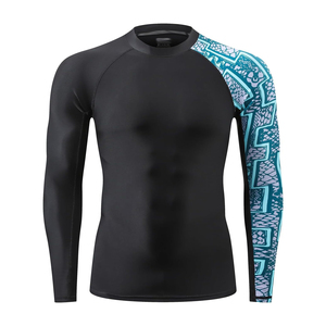 Unisex Long Sleeve Rash Guard Black with Blue Tribal Print Breathable 300g Quick Dry Spandex Polyester <b>Shirt</b> - Product Image 1
