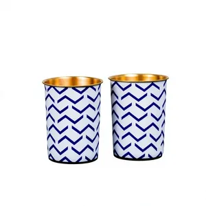Vaso de Cobre Puro Premium con Diseño Chevron Azul, Vaso de Cobre para Beber Hecho a Mano, Vaso de Agua Ayurvédico de Cobre de Diseño - Product Image 1