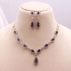 Pear Shape African Amethyst Necklace Set for Women 18K White Gold Plated Bridal Jewelry Wedding and Party Wear Gift for Her - Product Image 2
