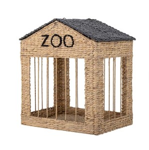 Handwoven Water Hyacinth Zoo House Toy Storage <b>Basket</b> <b>with</b> <b>Lid</b>, Kids Animal Toy Organizer Bin, Natural Woven Playroom Storage - Product Image 1