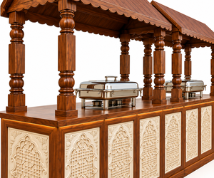 Comptoir alimentaire extérieur de style vintage avec toit, élégant comptoir alimentaire de mariage en bois pour l'extérieur avec panneaux sculptés et design de baldaquin, USA - Product Image 6