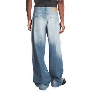 Jeans Unisex de Mezclilla Sólida, Corte Ancho, Cintura Media, Color Azul Claro, Estilo Relajado, Lavado a la Piedra, Ropa Casual Urbana, Ajuste Holgado, 100% Algodón - Product Image 2