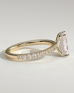 แหวนเพชรเม็ดเดี่ยวทรงเรเดียนท์คัท 4.5 กะรัต ทองคำแท้ 14K แบบ 4 กรงเล็บ ประดับเพชรแล็บโกรว์ พร้อมวงแหวนเพชร E-VVS2 ประดับแบบพาเว่ ฮีโลแบบซ่อน - Product Image 5