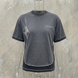 Snowgrace Men's Oversized Short Sleeve T-<b>Shirt</b> Geometric Print Contrast Trim Street Style Knitted O-Neck <b>100</b>% <b>Polyester</b> - Product Image 5