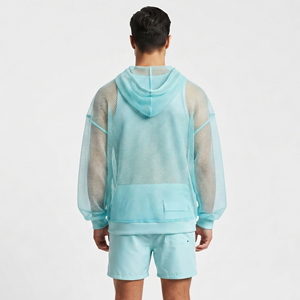 Drop Shoulder 100% Polyester Mesh Hoodie Men's Oversized <b>Fishnet</b> Hood Tops Men Quick Dry Summer Transparent Hoodies Men - Product Image 3