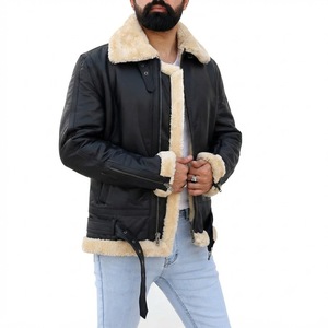 Chaqueta Bomber de Cuero Genuino para Hombre con Forro de Piel Sintética, Cortavientos, Estilo Motero, Abrigo de Invierno Grueso con Cierre de Cremallera, Corte Regular - Product Image 4