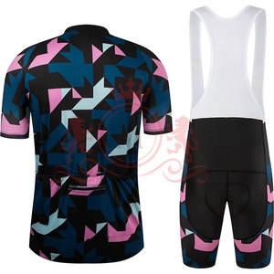 Conjunto de Jersey y Pantalones Cortos de Ciclismo para Hombre, Estampado Geométrico, Azul, Rosa, Negro, Transpirable, Poliéster, Kit para Adultos - Product Image 2
