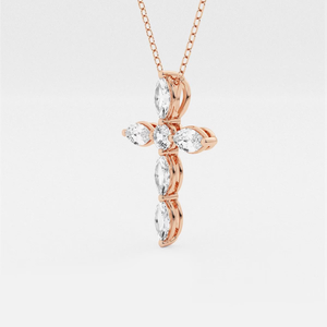 Pendentif croix en diamant de laboratoire taille marquise et rond 1 carat avec chaîne réglable – Bijou élégant et étincelant, cadeau idéal pour femme - Product Image 1