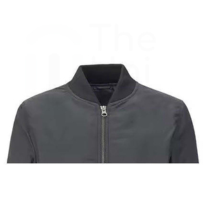 เสื้อแจ็คเก็ตบอมเบอร์สีดำสำหรับผู้ชาย ผ้าโพลีเอสเตอร์ สีพื้น ปิดด้วยซิป สวมใส่สบายๆ ในฤดูใบไม้ร่วง คอตั้ง ทรงปกติ - Product Image 2