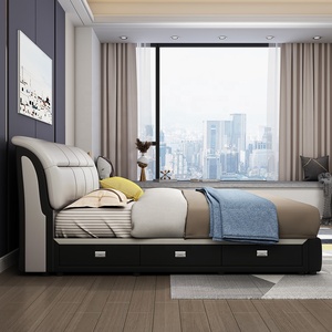 เตียงคิงไซส์ทันสมัยหุ้มผ้า โครงไม้สน พร้อมแผ่นไม้สน โฟมหนานุ่ม ทนทาน เฟอร์นิเจอร์บ้าน - Product Image 4