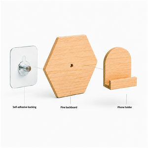Support mural moderne en bois pour téléphone, support hexagonal en bois de pin pour téléphone, organisateur pour chambre à coucher, entrée, salon, décoration de la maison - Product Image 4