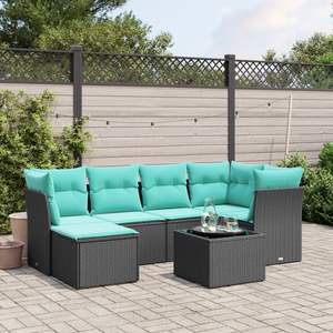 Set Divano da Esterno a 7 Pezzi in Polyrattan Nero con Cuscini - Elegante Arredamento da Giardino - Product Image 1
