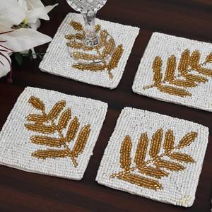Sous-verre carré en coton fait main avec broderie feuille de blé, décoration d'intérieur, set de table - Product Image 3