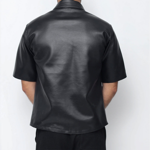 High-Quality Men's Urban Leather Shirt – Slim Fit Button-Up Fashion <b>Top</b> – Professional Custom Logo and Private Label Services - Product Image 3