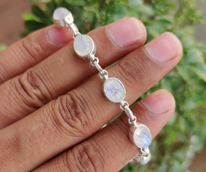 Bracelet ajustable fait main en argent sterling 925 avec pierre de lune naturelle, 7-8 pouces, bijoux en pierres précieuses, bracelet bohème design pour unisexe - Product Image 6