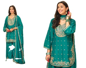 ชุดพาลาซโซผ้าไหมสไตล์ปากีสถานผ้าชินอนแบบพรีเมี่ยมพร้อมงานปักหนาเหมาะสำหรับคอลเลกชันงานแต่งงาน - Product Image 1