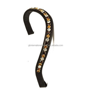 Black Empty Channel Leather Horse Brow <b>Band</b> Inlaid Gold <b>Copper</b> & White Decorative Stones Crystals Bling Chain Horse Brow <b>Band</b> - Product Image 5