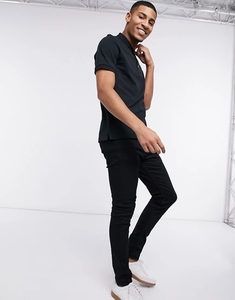 Polo de Manga Corta Negro para Hombre, Color Sólido, Algodón Piqué, Estilo Casual, Corte Regular, Diseño con Botones al Frente - Product Image 4