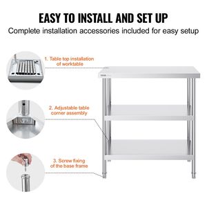 18 X 36 X 34 Inch Commercial <b>Kitchen</b> Worktable Stainless Steel Food <b>Prep</b> <b>Table</b> with 2 Adjustable Undershelf Heavy Duty <b>Prep</b> - Product Image 6