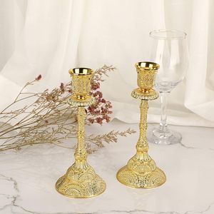 Vintage Style Metal Taper Candle stand Set of 2and 7.4 <b>Brass</b> Finish <b>Candlestick</b> Holders for Home and Dining Table Decor - Product Image 5