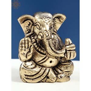 Petite sculpture de Ganesha assise de 1 pouce faite à la main de sculpture de bénédiction de l'Inde - Product Image 3