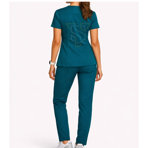 Ensemble de blouses médicales pour femmes, couleur turquoise, avec poches zippées, uniformes d'hôpital, tissu en polyester et coton tissé - Product Image 2