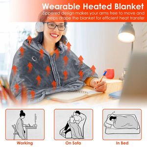 USB Portable Heated Blanket Shawl for Women 3 Gears 8 Heating Zones Cordless Zip Heated Throw Wearable Knitted Shawl - Product Image 2