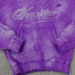 Sweat-shirt à capuche décontracté pour homme, effet délavé, avec strass, streetwear personnalisé, marque privée sur mesure - Product Image 6