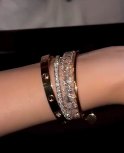 Rose Gold Plated 925 Sterling <b>Silver</b> Moissanite Hip Hop Stackable <b>Cuff</b> <b>Bracelet</b> Set-Trendy Unisex Design - Product Image 4