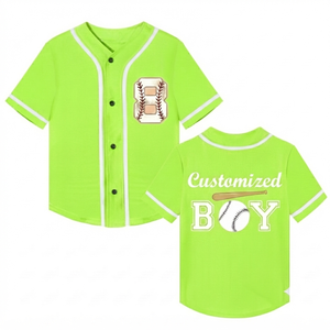 Maillot de baseball personnalisé, vêtements de sport, vert fluo, couleur unie, manches courtes, respirant, 100% polyester, maille brodée, col en V - Product Image 1