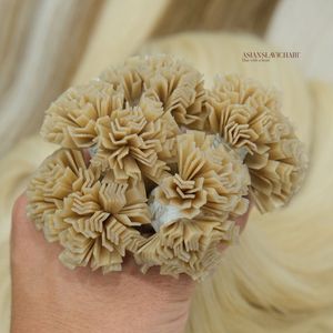 Extensions de cheveux Remy vietnamiennes à pointe plate en kératine, blondes, double épaisseur, qualité supérieure, sans produits chimiques, pointes pleines, plus claires - Product Image 1