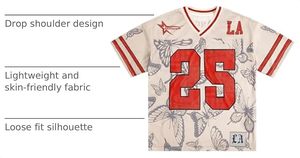 Custom Vintage Mesh 100% Cotton Soccer Jersey V-Neck Short Sleeve Sports Shirt for Number Print Oversized Streetwear <b>Top</b> - Product Image 5