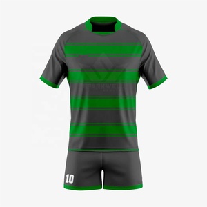 Conjunto de Camiseta de Rugby a Rayas Verde Gris para Hombre, Manga Corta, Poliéster que Absorbe la Humedad, Corte Regular, Adulto, Todas las Temporadas, Deportivo - Product Image 1