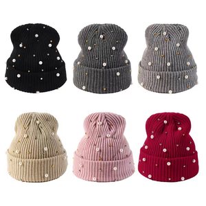 <b>Women</b> Pearl Rhinestone Knit <b>Beanie</b> Hat Winter Warm Acrylic Top Quality made Custom Wholesale <b>Beanies</b> - Product Image 1