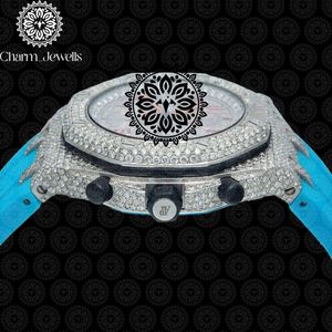 Charm Jewells Luxury Men's Watch 40mm Stainless Steel Case Diamond Encrusted Silicone Band Analog Mechanical <b>Chronograph</b> Auto - Product Image 4