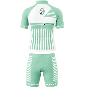 Ensemble maillot et short de cyclisme vert menthe et blanc, manches courtes, fermeture éclair intégrale, respirant, rembourré, pour course à vélo, entraînement, vêtements de sport d'équipe - Product Image 2